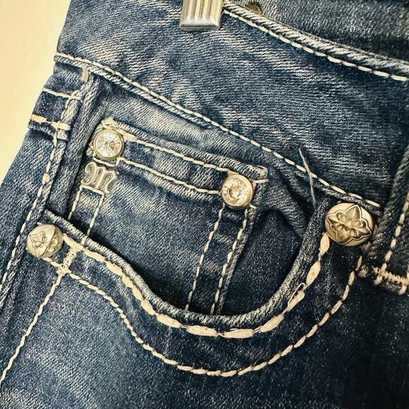 MISS ME Women’s Dark Wash Denim Easy Boot Distressed Flared Jeans Size 28 - Picture 7 of 14